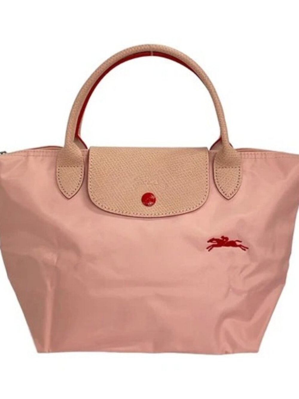 LONGCHAMP Le Pliage Club Pink Red Nylon Leather Handbag